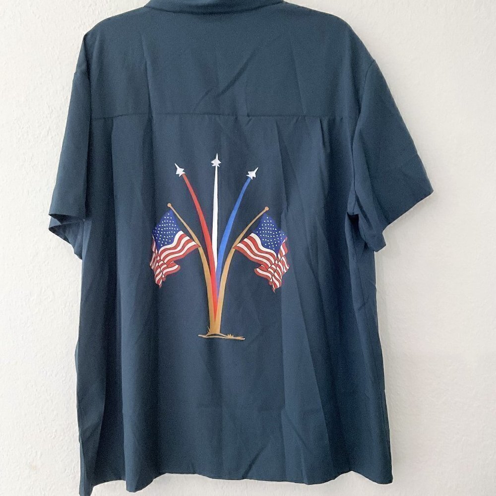 NEW CHICYEA USA FLAG BIG MEN’S CAMP SHIRT 3XL